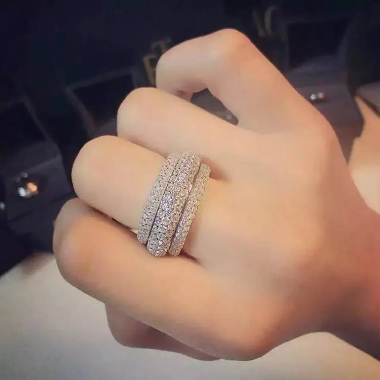 Pave Установка Top Selling ювелирных изделий класса люкс Секси 925 Sterling Silver White Sapphire 7 Row CZ Алмазный Свадебные обручальное кольцо диапазона Подарочный набор