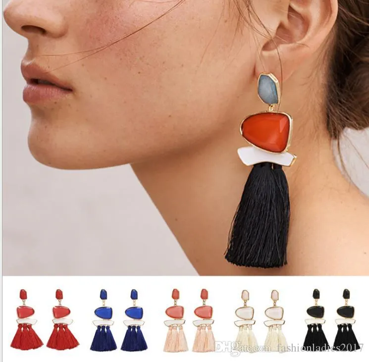 Omzoomde verklaring oorbellen etnische bruiloft multicolored earing sieraden vintage geometrische hars kwast oorbellen voor vrouwen sieraden cadeau S667