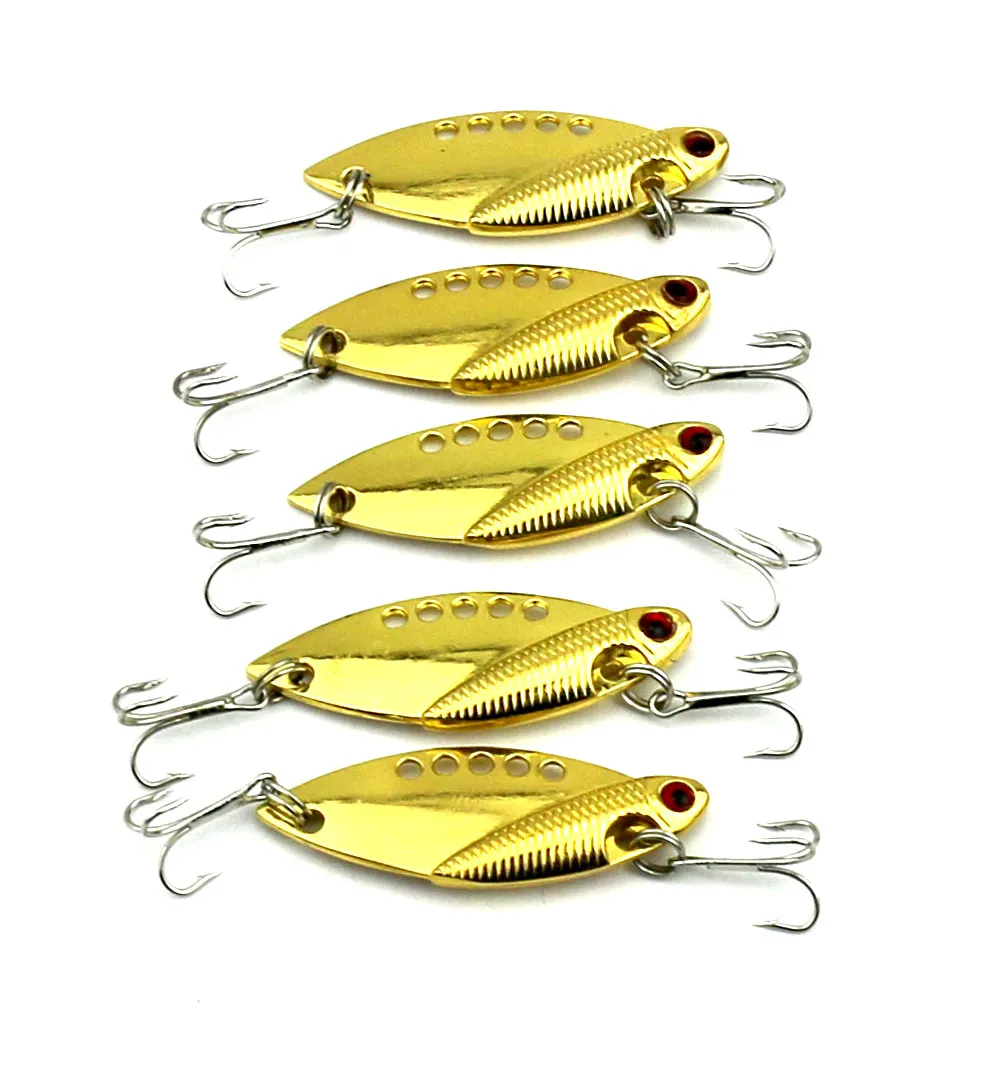 Hengjia 12PCS Vibration 5cm 10g Metal Fishing Lure Bass Vib Metal Bait Fisksked Lures Balance 8 # Hooks Blue Red 3D Eyes