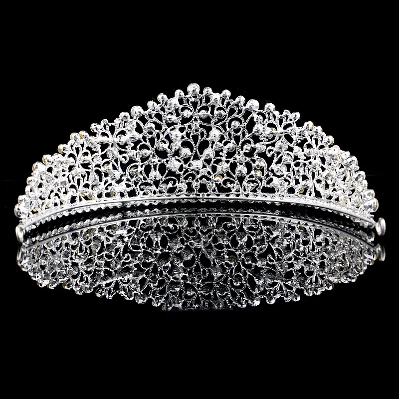 Великолепные сверкающие серебристые серебра Большой свадебная диаманта Теаризат Тиары Кристаллические свадебные короны для невест.