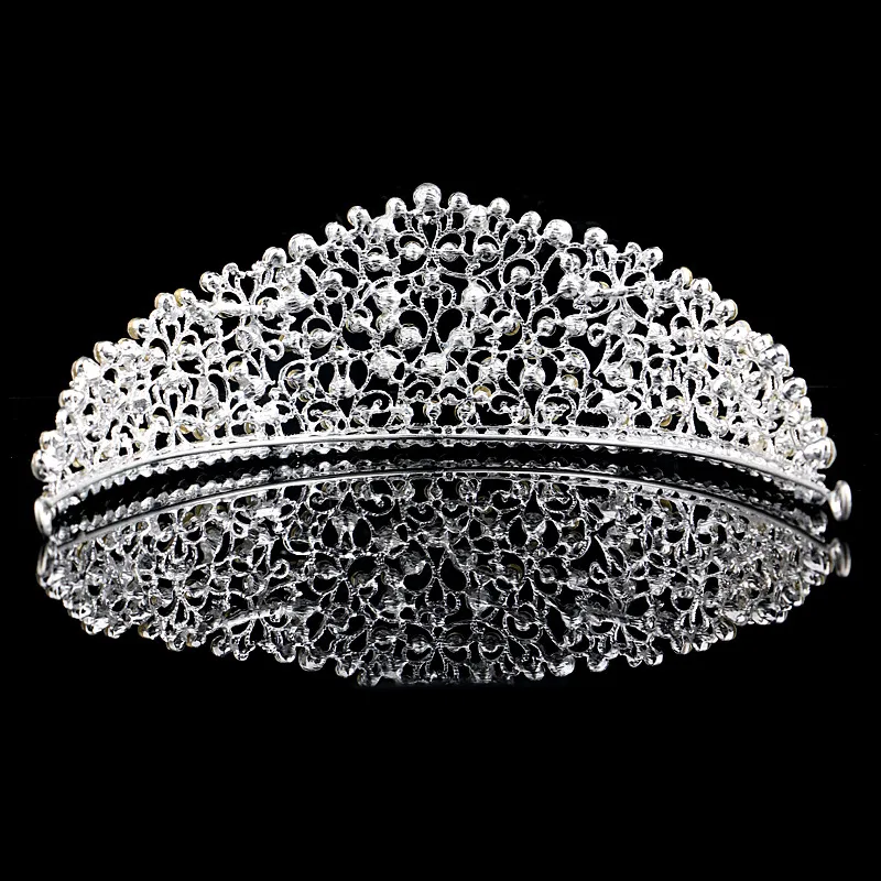 Prachtige sprankelende zilveren grote bruiloft diamante optocht tiara's haarband kristallen bruidskronen voor bruiden prom optocht haarsieraden 3018245