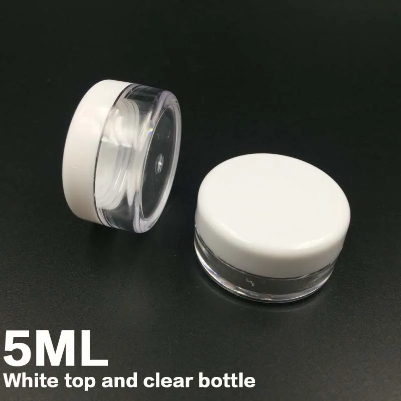 Free shipping White Lid 5ML PS Cream Jar,Mini Cosmetic Cream Sample bottle Container Display Case Cosmetic Packaging 5g Mini plastic bottle