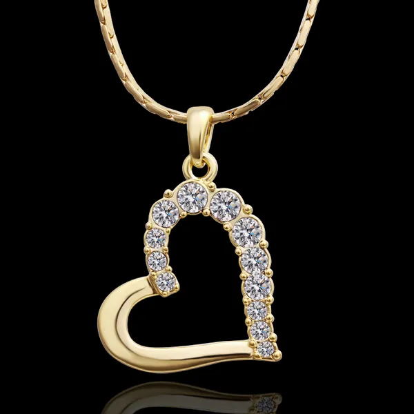 Darmowa Wysyłka Brand New 24K 18K Yellow Gold Heart Wisiorek Naszyjniki Biżuteria GN512 Moda Gemstone Kryształ Naszyjnik Boże Narodzenie prezent