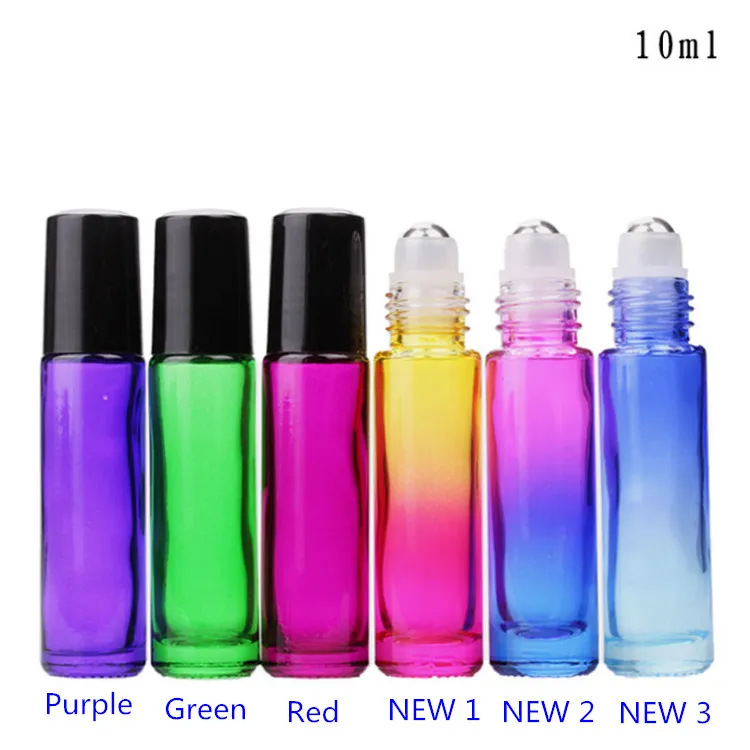 In Stock !COLORFUL Glass Roll On Bottle 10ml 1/3oz Essential Oil Empty Aromatherapy Perfume Bottles Metal Roller Ball Wholesale 