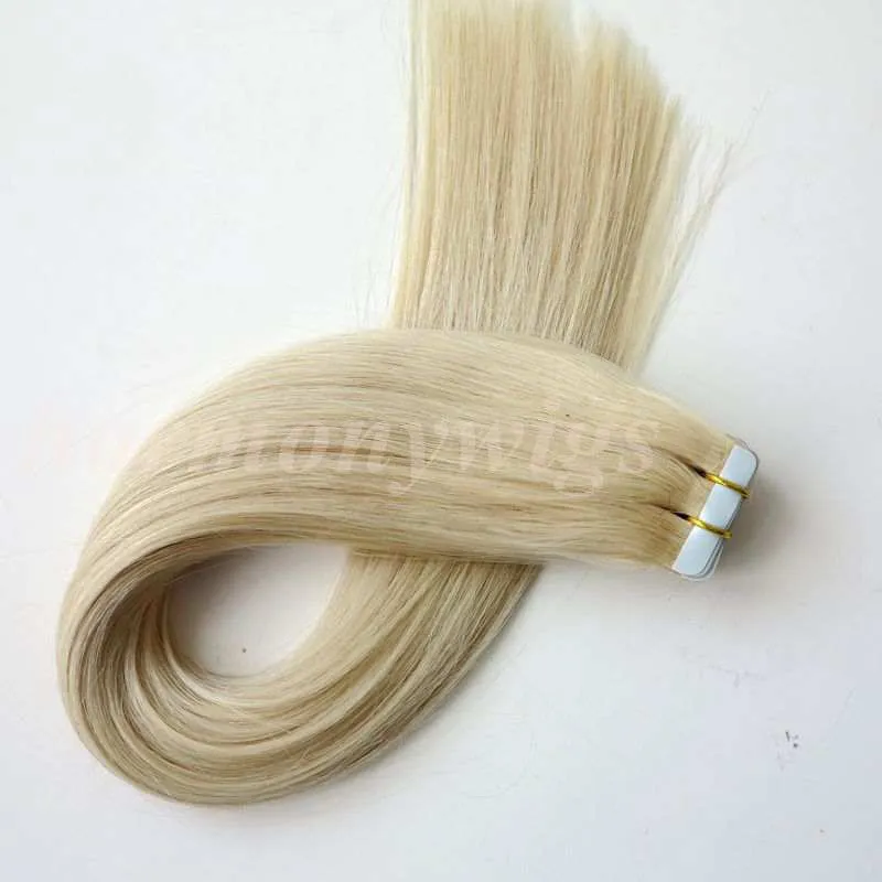 100g Bande dans les Extensions de Cheveux Droite Brésilienne Indienne cheveux humains Colle Peau Trame 18 20 22 24 pouces # 60A couleur