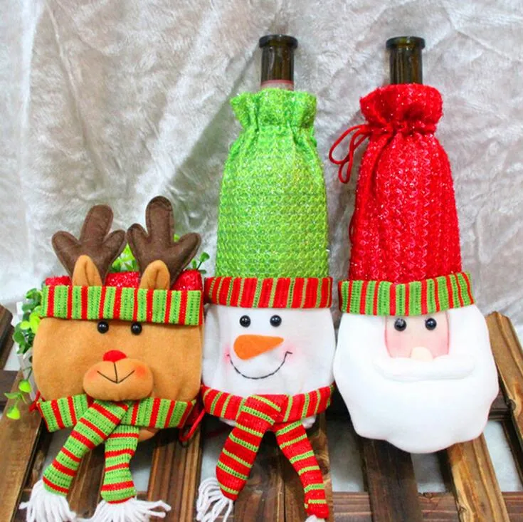 Red Wine Bottle Set Cover Gift Bag Non-woven Material Xmas Dinner Party Table Decoration Champagne Bottle Bag C C08