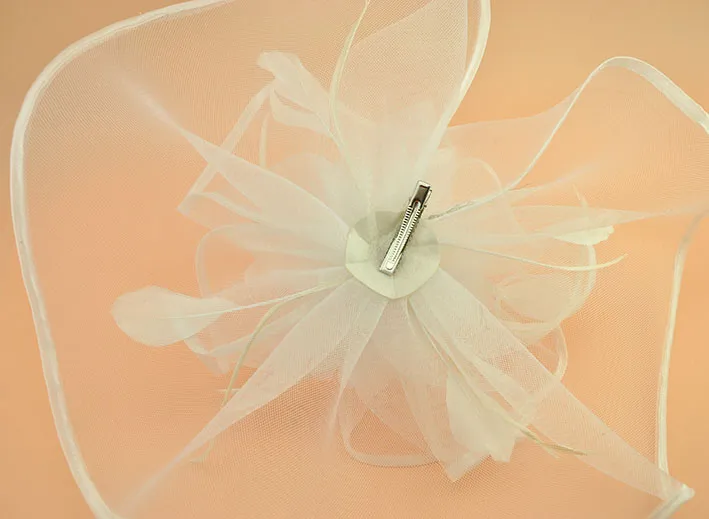 2018 New White Black Plain Feather Facinator Hair Clip VIntage Women Wedding Bride Hats Hairpin Banquet Dinner Ladies Mesh Headdre1485479