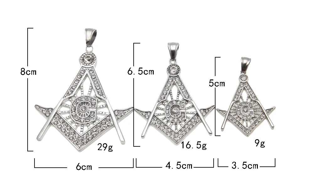 Hip Hop plaqué or Ma Charm pendentif glacé cristal en acier inoxydable ton argent franc-maçon pendentif collier collier chaîne 1355169