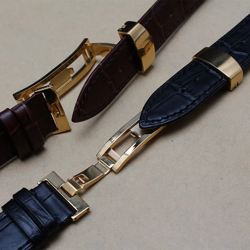 Nowe klamry wdrażania motyla złotego motyla Watch Watch Band 18 mm 19 mm 20 mm 21 mm 22 mm oryginalny skórzany zegarek Męskie paski Bracelets Promocja 168r