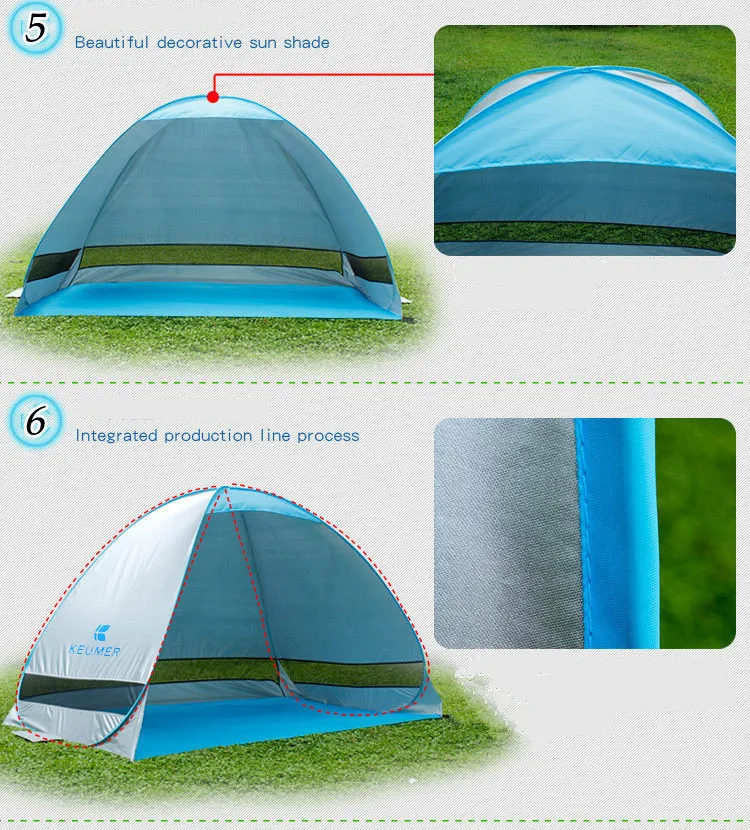 2-3 personnes Tentes à ouverture automatique rapide Abris de camping en plein air Tente de protection UV Plage Voyage Pelouse Fête de famille Coloré Expédition rapide