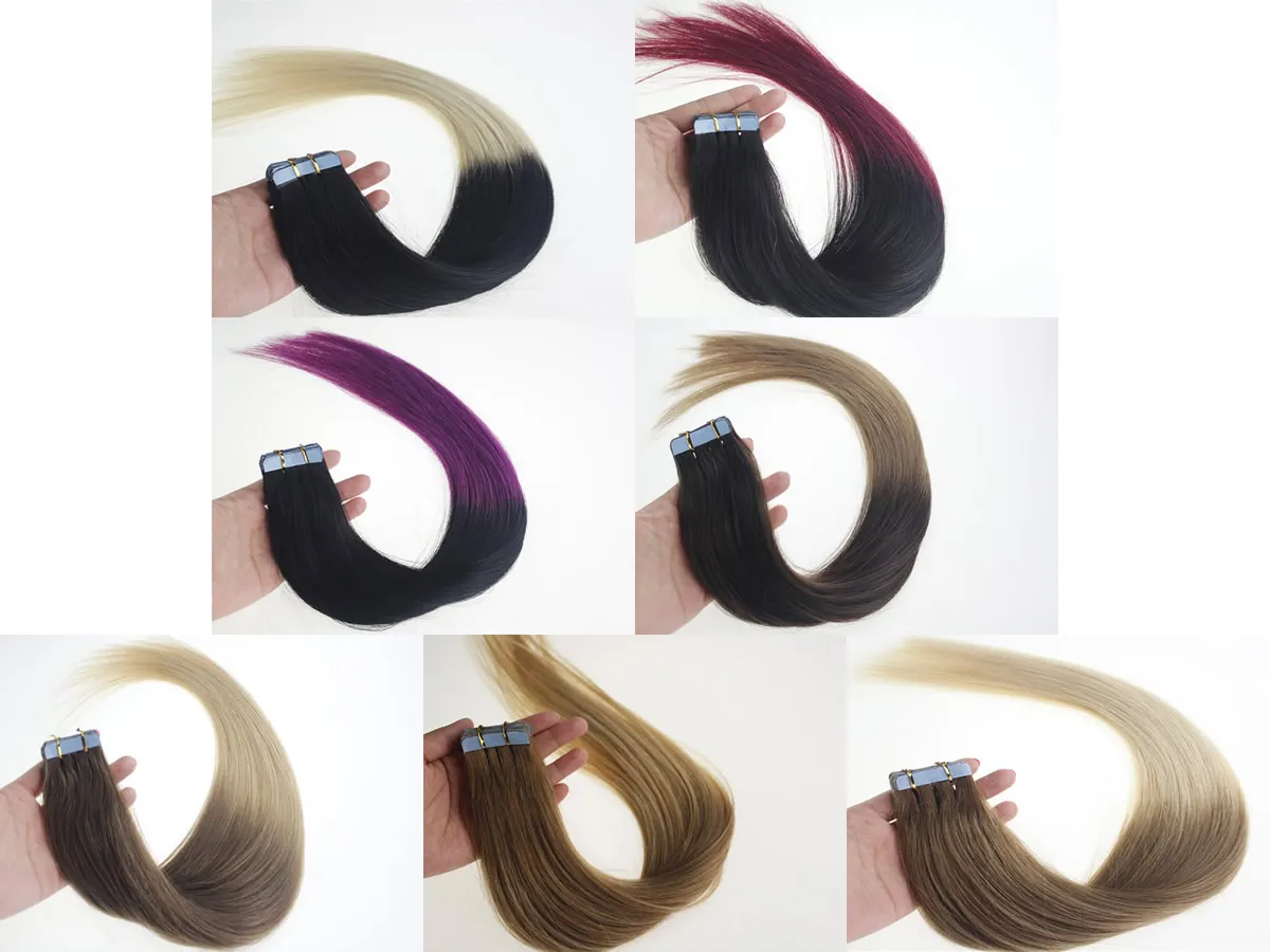 Hot Sale 16Inch to 24Inch Ombre Remy Tape in Skin Human Hair Extensions,Remy Tape Hair Extensions,20pcs/bag 30g,40g,50g,60g,70g/Bag 1Bag/lot