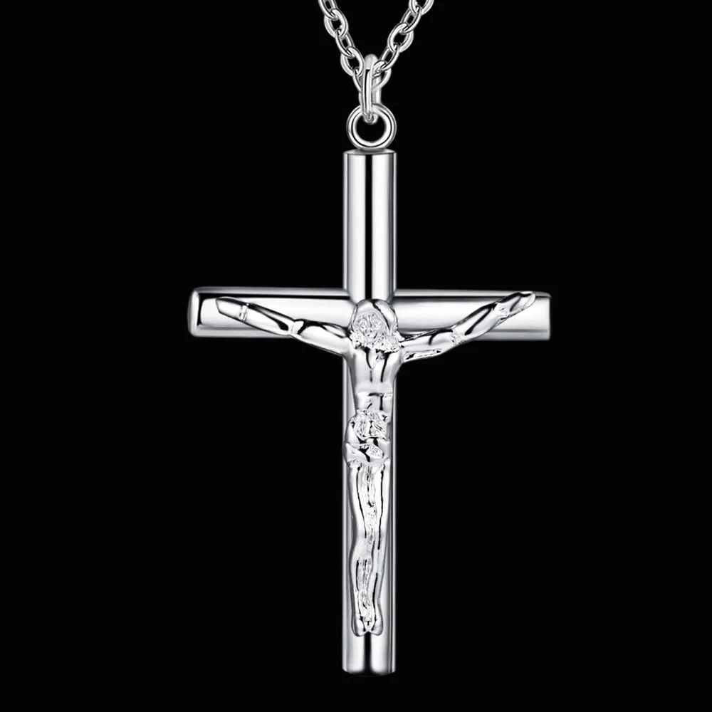 925 Silver Cross Pendant Halsband Jesus Mode Smycken Klassisk Charm Stil Julklapp Toppkvalitet Billiga Partihandel Gratis Frakt