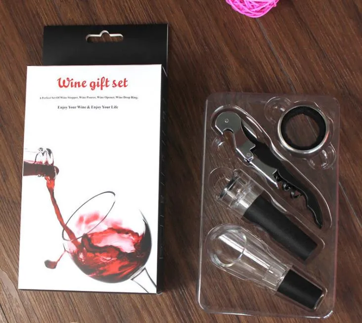 Newest Red wine bottle opener set / 4PCS Wine Opener Gift Set Fancy Wine Accessories 60set free shipping