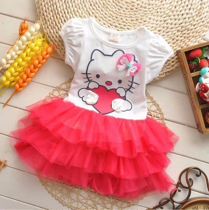 Vestido de Hello Kitty Tutu para niñas Verano de dibujos animados TUTU Vestido de capas Vestido Vestido de Hello Kitty Tutu para niñas Verano de dibujos animados TUTU Vestido de capas Vestido