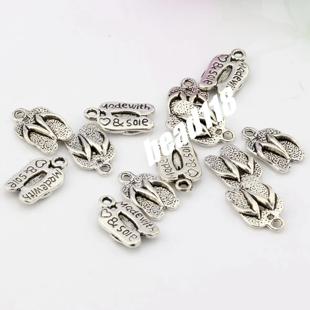 MIC 250 adet Antik gümüş Alaşım Flip Flop Charm Kolye DIY takı 9x15mm