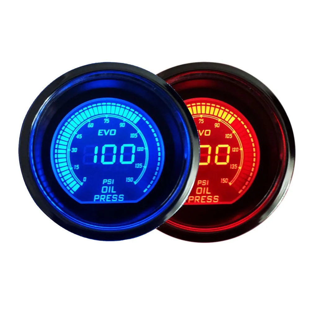 2 inch 52mm Oliedrukmeter 12V Blauw Rood LED Licht Tint Lens Lcd-scherm Auto Digitale Meter zwart Universal2645