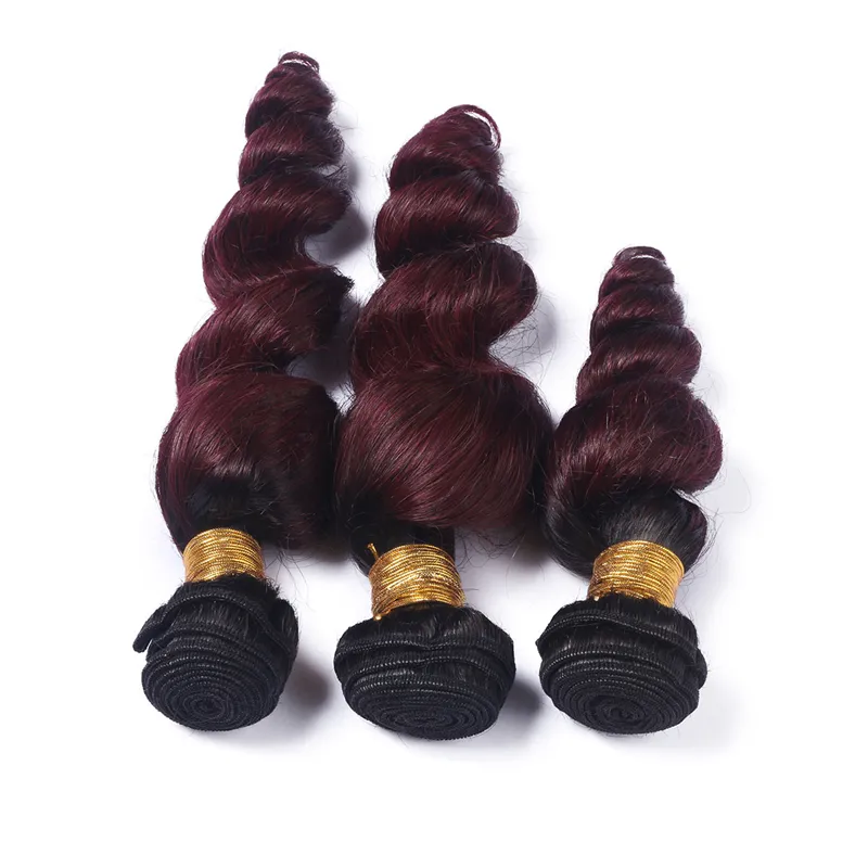 Ny ankomst mörk rot två ton burgundy mänskliga hårbuntar # 1B 99J Malaysiska Human Hair Extensions Ombre Hair Weaves för svart kvinna