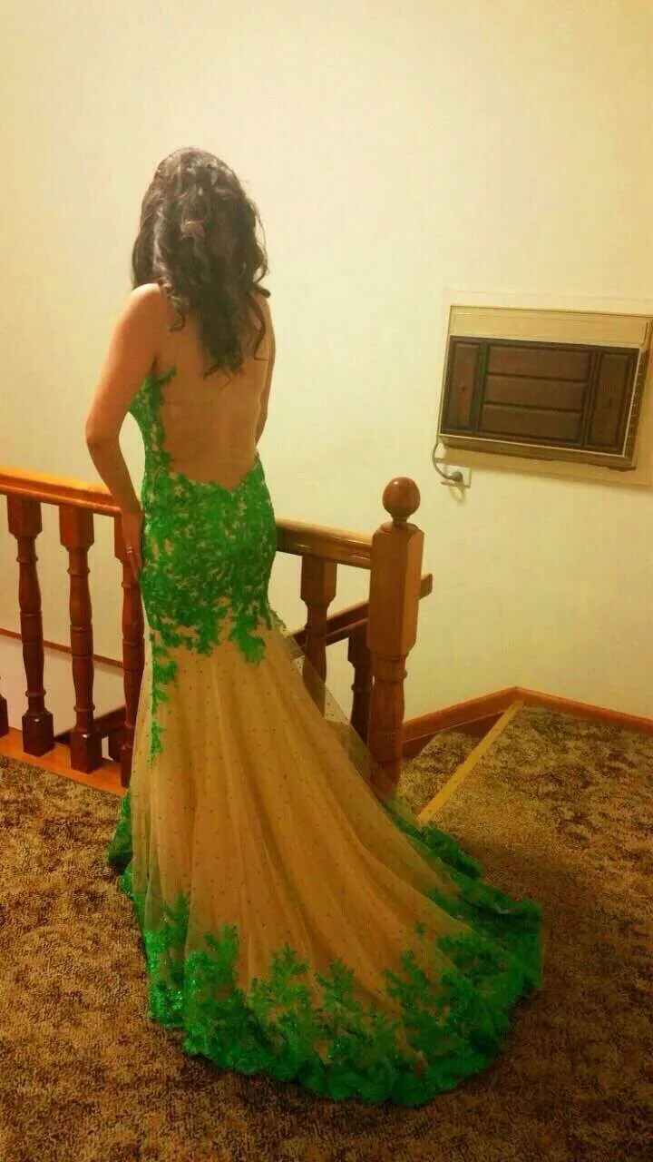 2016 summer longo Mermaid sexy Prom Dress With See Through Back Trumpet With Sleeveless Appliques Tulle female Evening Gowns