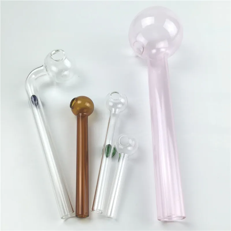 Klar glasoljebrännare set 5 pack Tjock Pyrex Oljebrännare Pipe Färgglada lila bubblerglas Rökpipor med 185 mm 150mm 100 mm 60mm