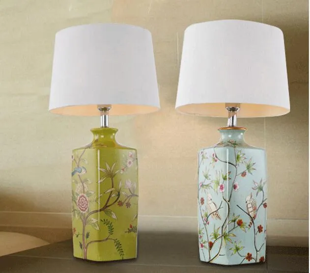 Home Decoration LED Creative Table Lamps Modern Art Decor European Style Ceramic Holder Cotton Shade Table Light