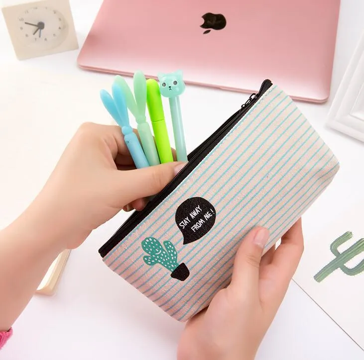 office student zipper Pencil pen bags stationery cases clutch organizer bag Gift storage pouch baby Cactus coin purse girl makeup bags