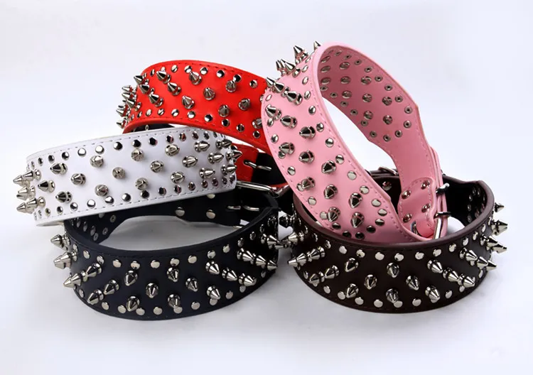 PU lederen halsbanden met studs en studs 2quot brede lederen halsband voor PitBull Mastiff Boxer middelgrote en grote honden 12 kleuren 4 maat9558865