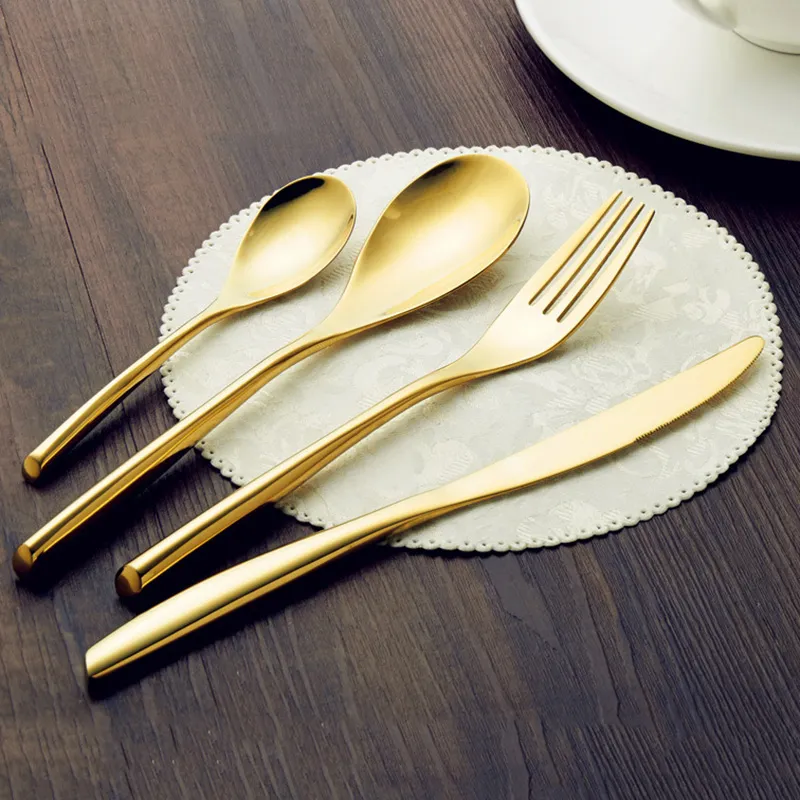 JK HOME 4 Pz/lotto Set di Posate 24 K Oro 304 In Acciaio Inox Da Tavola Set di Posate Coltello Forchetta Cucchiaio Da Tavola Set di Stoviglie All'ingrosso