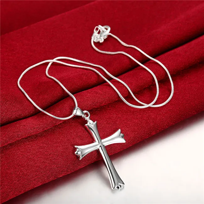 Nuovissima collana con ciondolo croce liscia collana maschile in argento sterling STSN290, vendita diretta in fabbrica con collana in argento 925 di moda calda