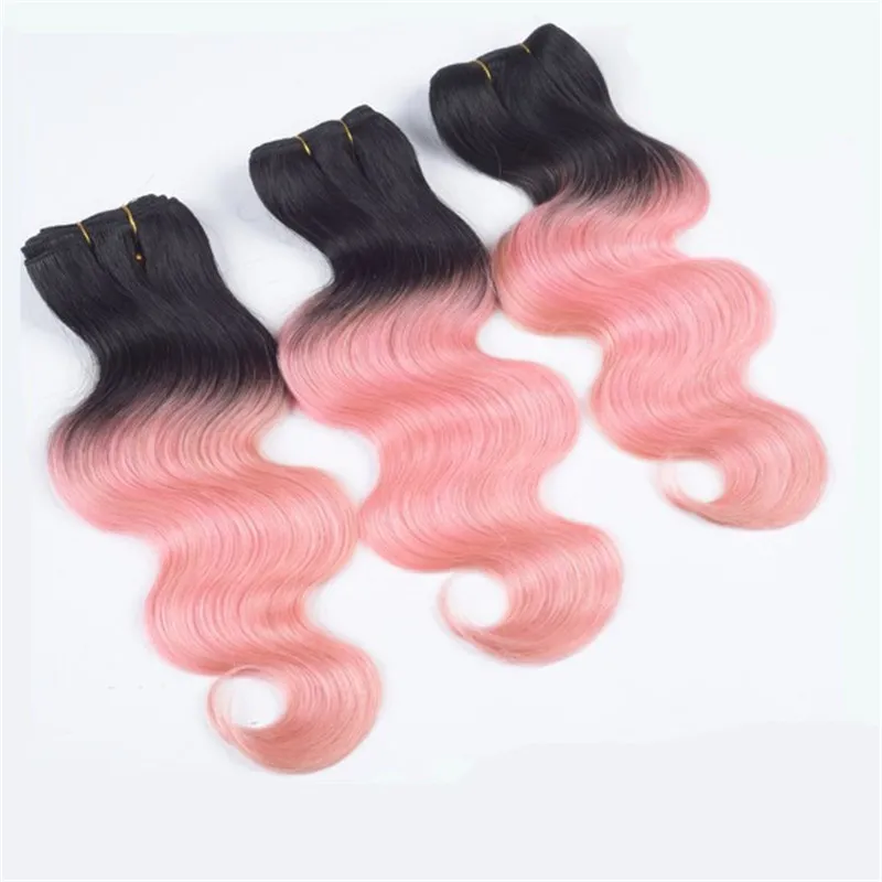 Brazilian Human Virgin Hair Two Tone 1b Rose Red Hair Bundles With Lace Closure Ombre Pink Hair With Closure 44 Lace Top Closure4813536