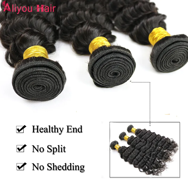 Aliyou Malaysian Deep Wave Hair Bundles Kinky Curly Straight Peruvian Hair Weaves Brazilian Body Wave Human Hair Weaves 3/4 Bundles a 