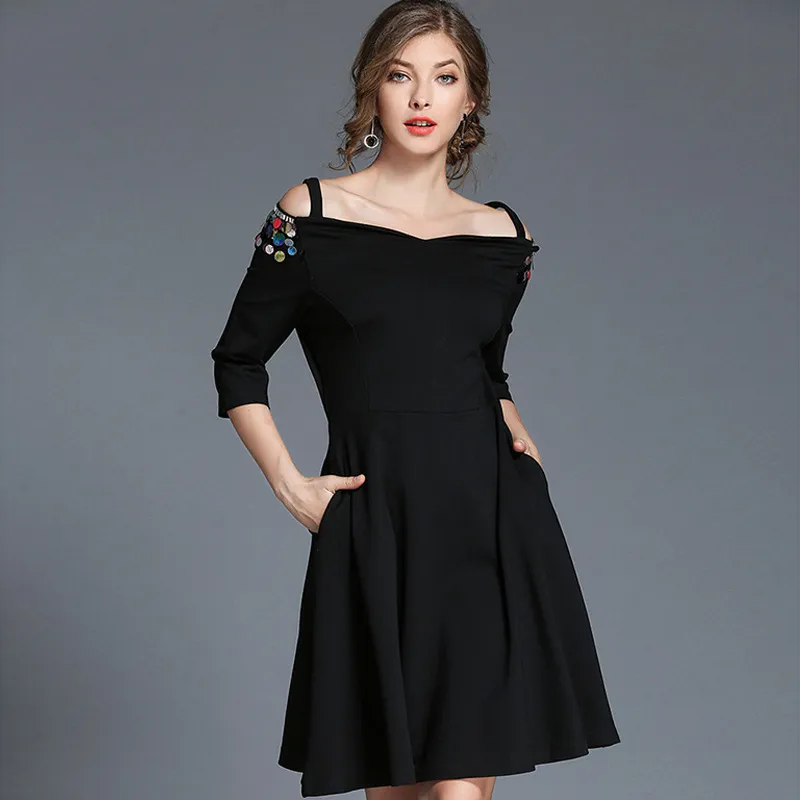 Little Black Off Shoulder Evening Gown With Sleeves ... From Newdeve,  $33.17 | DHgate.Com