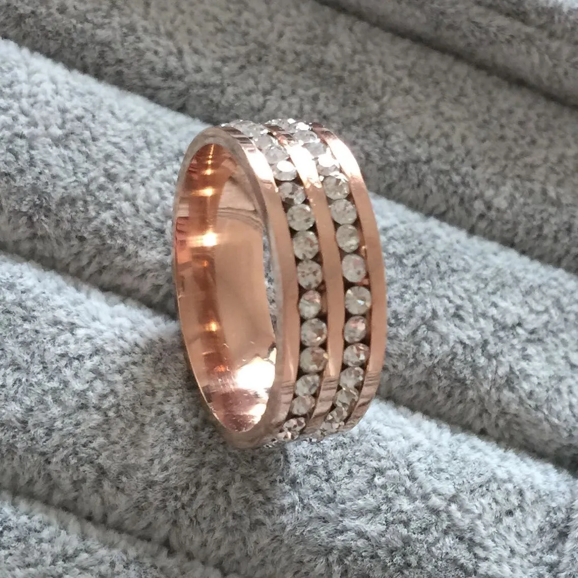 Fashion Brand Trendy Vintage CZ diamond women Wedding Rings For Women Classic Design rose Gold Color Stainless Steel 2 Row ZirconRing
