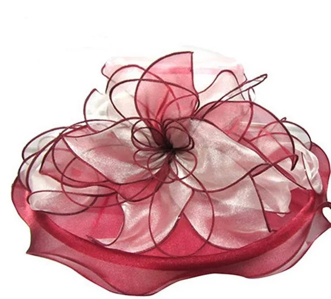 Nya Kvinnor Fascinator Oranza Flower UV Proof Wide Brim Hat Kentucky Derby Church Evening Dress Hat Cocktail Party Bridal Wedding Cap Sunhat