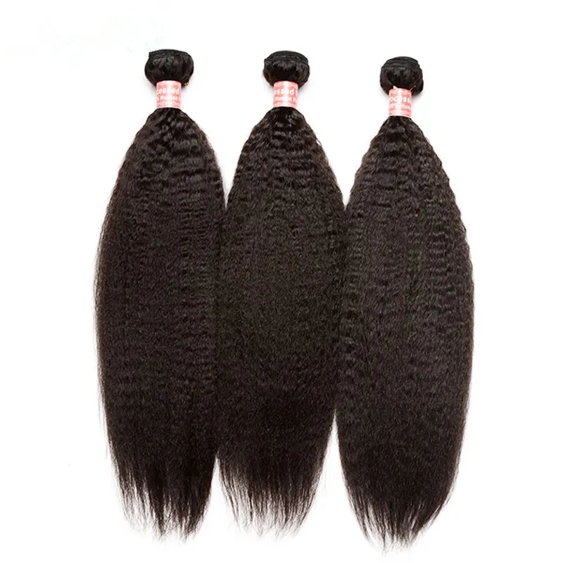 Cheveux raides crépus péruviens vierges avec fermeture de base en soie 4x4 Fermeture supérieure en soie Yaki grossière italienne avec tissage de cheveux vierges3453377