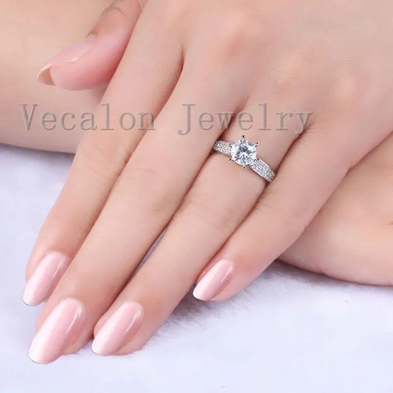 Vecalon Luxury ring wedding Band ring for women 1.5ct Cz diamond ring 925 Sterling Silver Female Engagement Finger ring