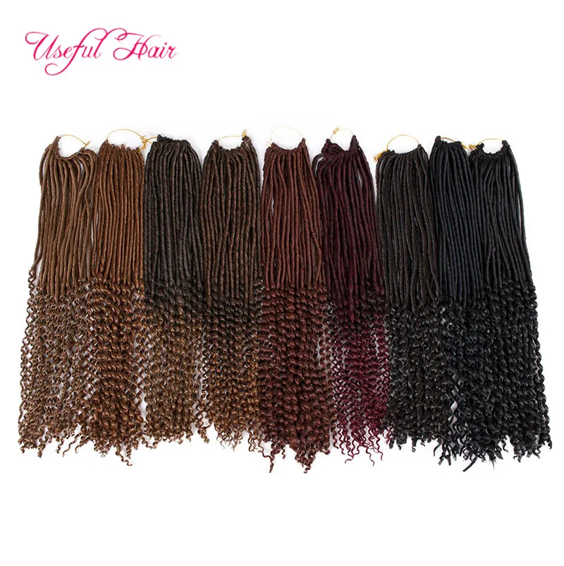 ombre brown color 18inch goddess locs hair half straight half wave braids synthetic hair extensions faux locs synthetic braiding hair