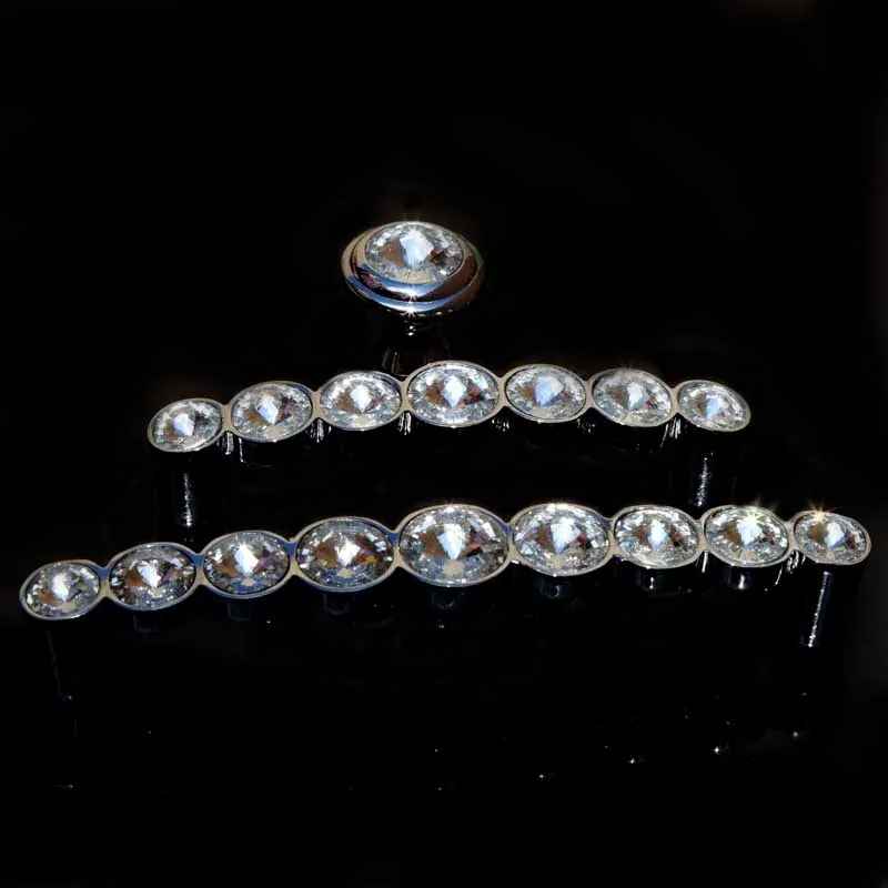 96mm 128mm Modern Fashion Rhinestone Furniture Handle Silver Chrome Dresser Cabinet Door Handtag Knobs Glass Crystal Drawer Knob226o