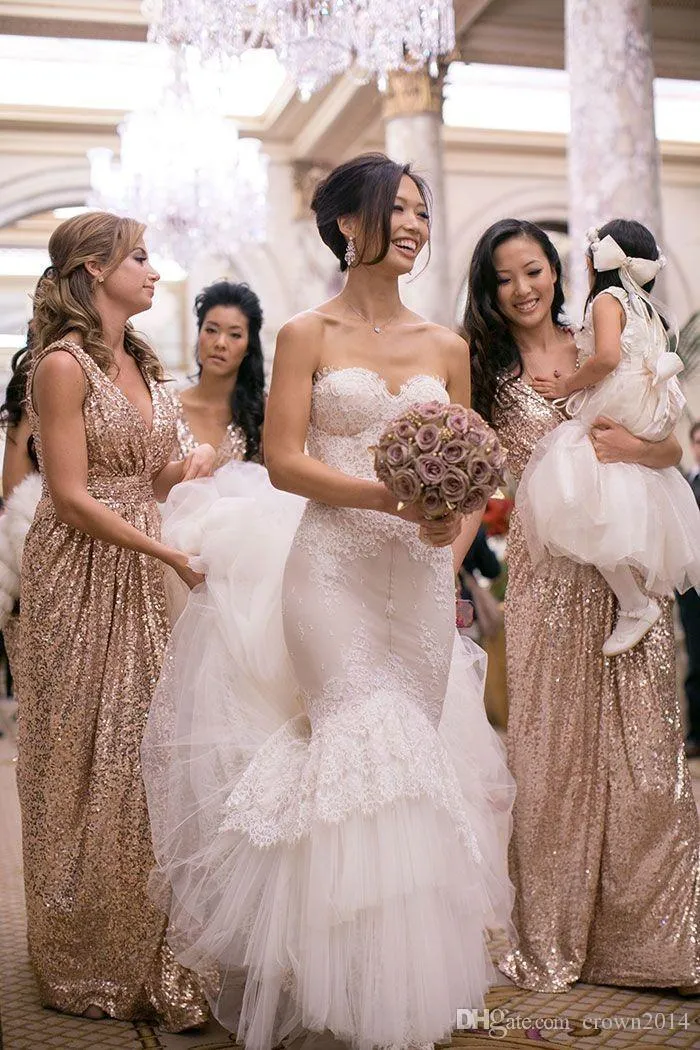 rose gold sequin bridesmaid dresses plus size Rose Gold Sequin Mermaid Custom Long Bridesmaid Dresses, WG227 –  SposaDresses