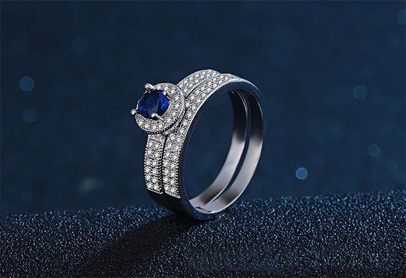 Yamni Original Natural 100 925 Серебряные кольца для женщин, установленные на 1 CT 6 мм Blue Gem Cz Diamond Crings Warder