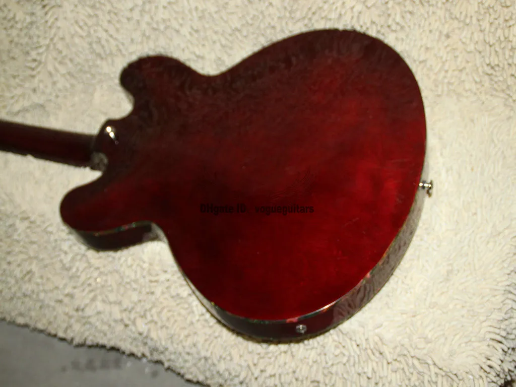 カスタム中空ボディジャズエレクトリックギターの色のバネグ中国からのブラックチェリーギターの綴じ込み無料配送