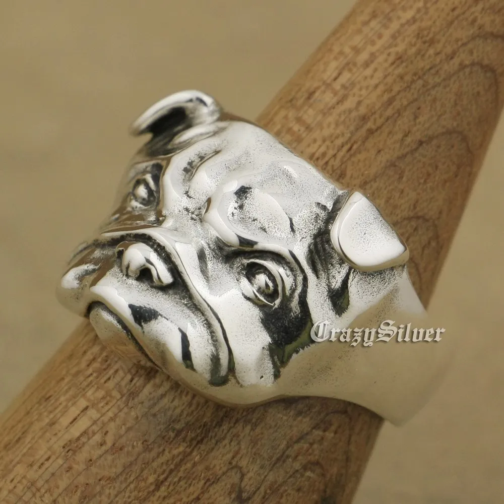 Linion 925 STERLING Gümüş Sevimli Shar Pei Charms Köpek Ring TA33 ABD Boyutu 7 - 156894072