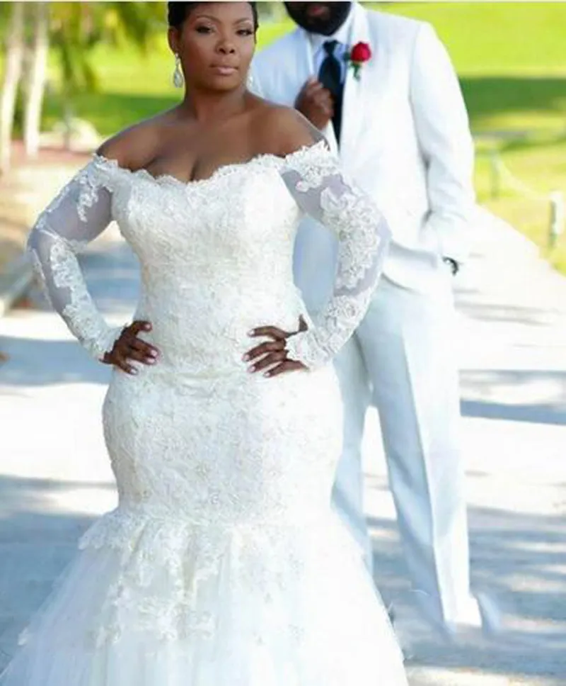 Abito da sposa africano in pizzo a sirena caldo Arabia Saudita Plus Size maniche lunghe abiti da sposa senza schienale donne nere Vestidos de Novia