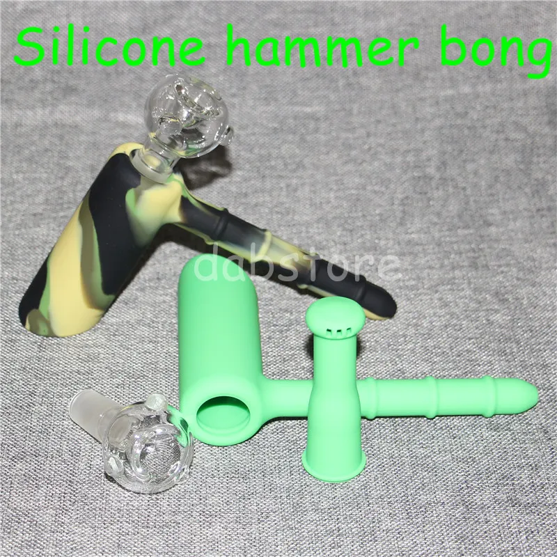 Vendita calda Hammer Silicone Pipa ad acqua percolatore Recycler Bubbler unbreakabale percolatore bong in silicone con ciotola in vetro con giunto da 18,8 mm DHL gratuito