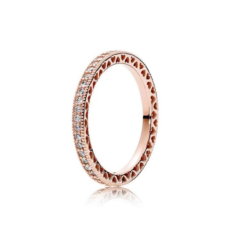 Rose Gold Plated & 925 Sterling Silver Ring Hearts Of European Pandora Style Jewelry Charm Ring Gift
