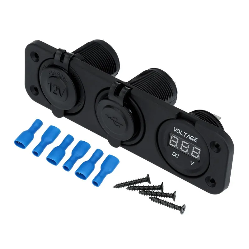 NUOVO adattatore doppio caricatore per accendisigari auto USB dual accendisigari + voltmetro digitale per motobike ATV