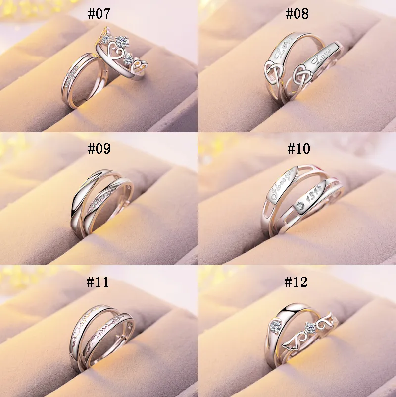 12 stijlen luxe sterling zilveren trouwringen vrouwen en mannen engagement cz edelsteen open ringen voor paar belofte mode-sieraden