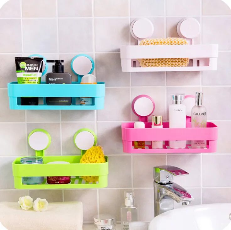 Multifunctional Plastic Bathroom Suction Storage Shelf With Double