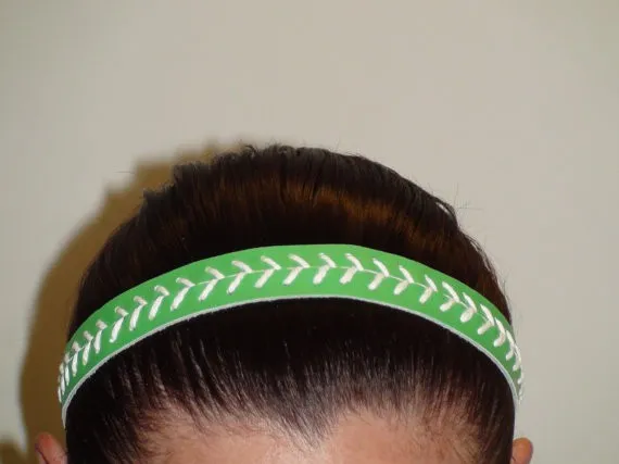 2022 green softball white stitching really leather headbands whosale retail hairbow