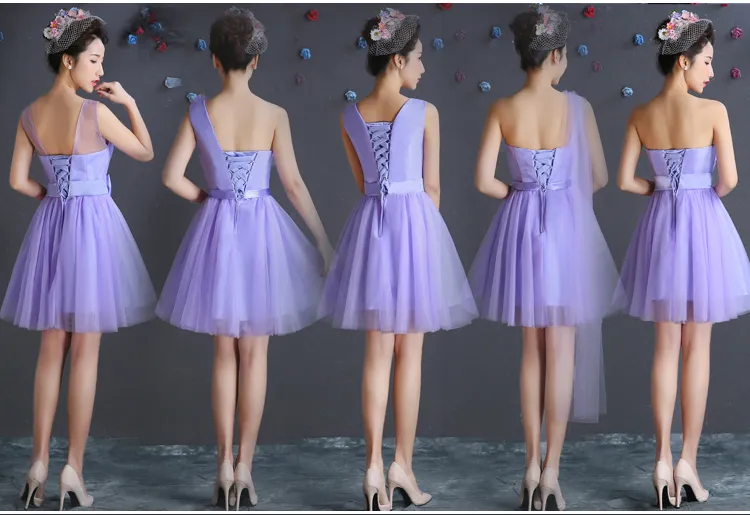 Lavender Tulle Short Bridesmaid Dress With Bow Lace Up 2018 Knee Length Bridesmaid Gowns For Wedding