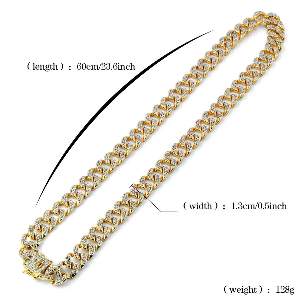 20 24 30Inches Toppkvalitet Full Zirconia Triple Lock Luxury Halsband Mode Hiphop Choker Halsband Smycken 14mm Kubansk länkkedja